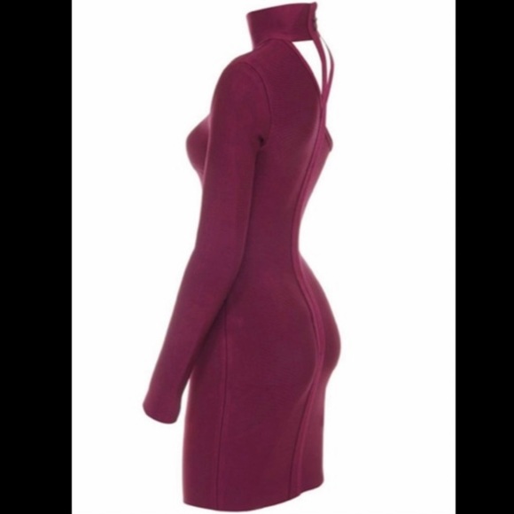 Burgundy Bandage One Shoulder Choker cutout dress - Picture 7 of 11